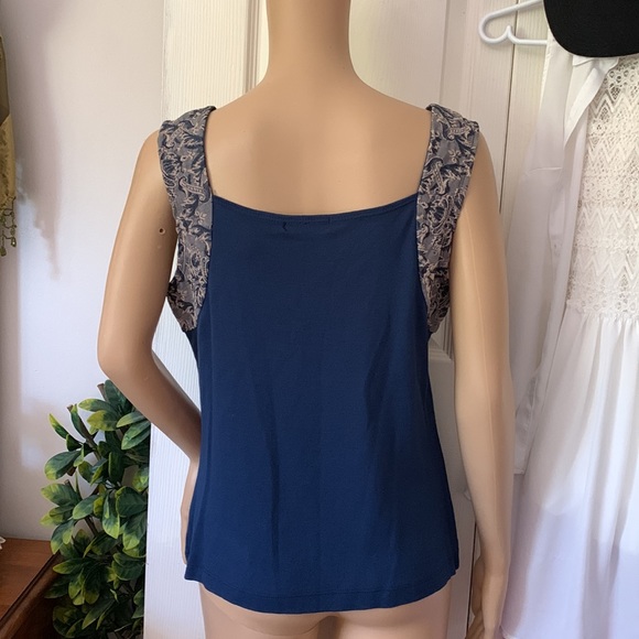 Piccadilly fashions navy blue brocade trim sweetheart tank top M - Picture 10 of 12